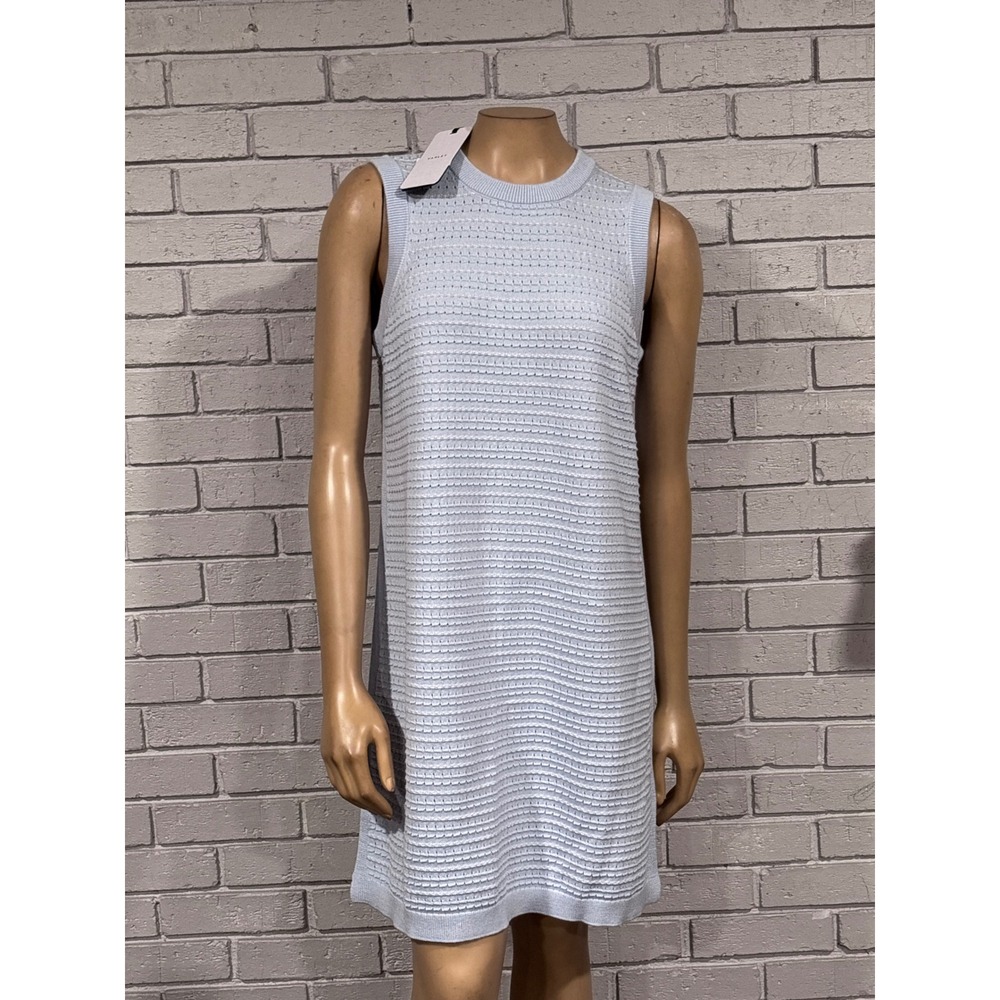 Varley Light Blue Pointelle Knit Sleeveless Crew Neck Shift Dress NWT M